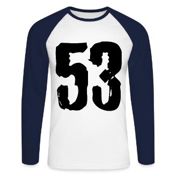 Maillot à 53 numéros - T-shirt baseball manches longues Homme - blanc/marine - Devant - Nik (191cm)