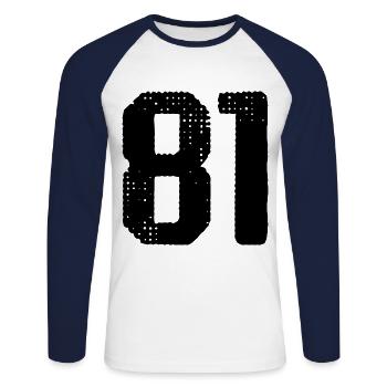 81 Zahl Trikot - Unisex Baseballshirt langarm - Weiß/Navy - Vorne - Nik (191cm)