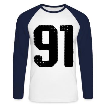 91 number jersey - Unisex Long Sleeve Baseball T-Shirt - white/navy - Front - Nik (191cm)