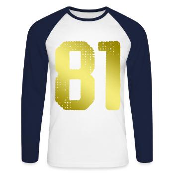 81 Number jersey - Unisex Long Sleeve Baseball T-Shirt - white/navy - Front - Nik (191cm)
