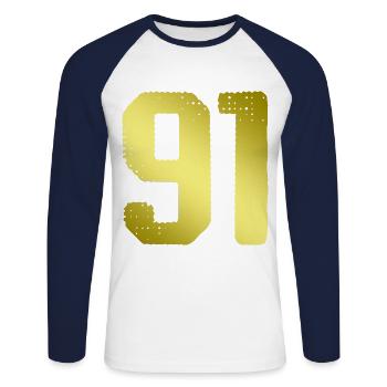 91 number jersey - Unisex Long Sleeve Baseball T-Shirt - white/navy - Front - Nik (191cm)