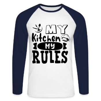 Chef Chef Chef Cuisine Drôle de dicton - T-shirt baseball manches longues Homme - blanc/marine - Devant - Nik (191cm)