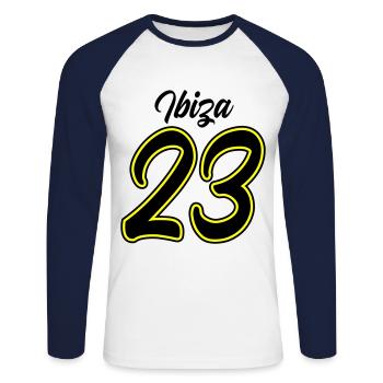 Ibiza 23 - Unisex Long Sleeve Baseball T-Shirt - white/navy - Front - Nik (191cm)