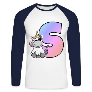 Licorne Lettre S - T-shirt baseball manches longues Homme - blanc/marine - Devant - Nik (191cm)
