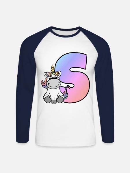 Einhorn Buchstabe S - Unisex Baseballshirt langarm - Weiß/Navy