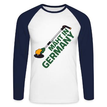 Lawn trimmer Lawn mowing - Mowing in Germany - Unisex Long Sleeve Baseball T-Shirt - white/navy - Front - Nik (191cm)