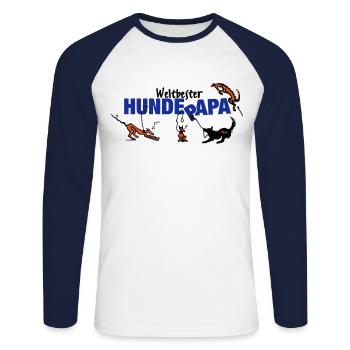 hundepapa - Unisex Baseballshirt langarm - Weiß/Navy - Vorne - Nik (191cm)