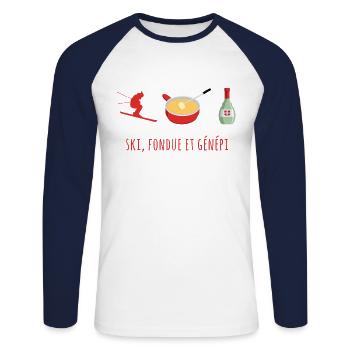 Ski, Foudue and Genepi 2 - Unisex Long Sleeve Baseball T-Shirt - white/navy - Front - Nik (191cm)