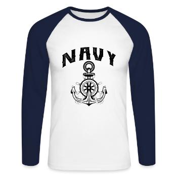 Navy - Unisex Long Sleeve Baseball T-Shirt - white/navy - Front - Nik (191cm)