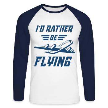 Avion pilote en vol - T-shirt baseball manches longues Homme - blanc/marine - Devant - Nik (191cm)