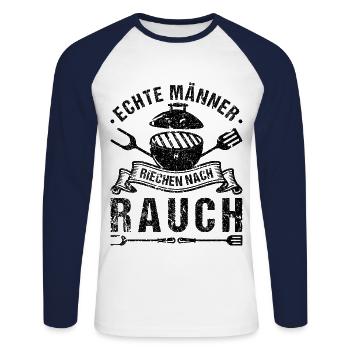 Grillen Räuchern Smoke BBQ Grillmeister - Unisex Baseballshirt langarm - Weiß/Navy - Vorne - Nik (191cm)