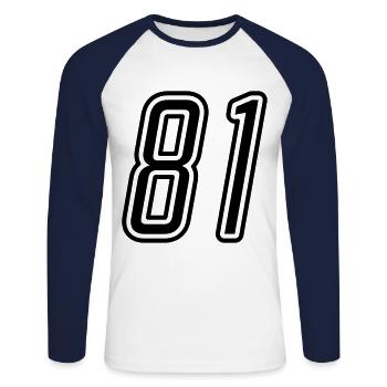81 Zahl nummer - Unisex Baseballshirt langarm - Weiß/Navy - Vorne - Nik (191cm)