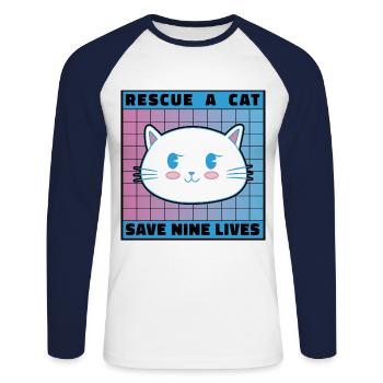 Rescue A Cat Save Nine Lives Cat Owner Animals Kit - Unisex Baseballshirt langarm - Weiß/Navy - Vorne - Nik (191cm)