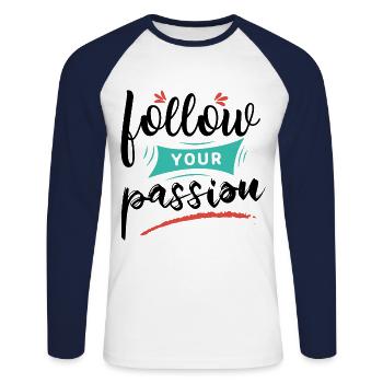 Suivez votre passion - T-shirt baseball manches longues Homme - blanc/marine - Devant - Nik (191cm)