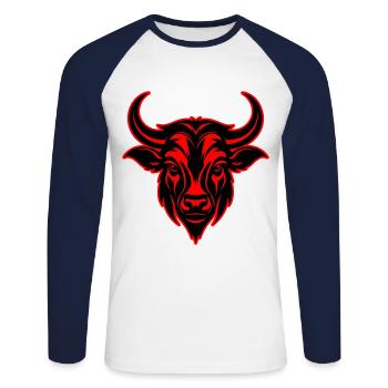 Bull Horns Head Silhouette - Unisex Long Sleeve Baseball T-Shirt - white/navy - Front - Nik (191cm)