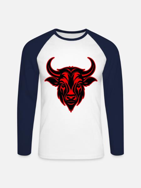 Bull Horns Head Silhouette - Unisex Long Sleeve Baseball T-Shirt - white/navy