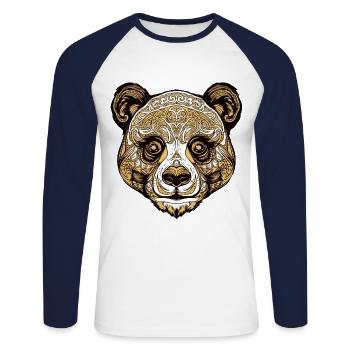 Animal à tête de panda - T-shirt baseball manches longues Homme - blanc/marine - Devant - Nik (191cm)