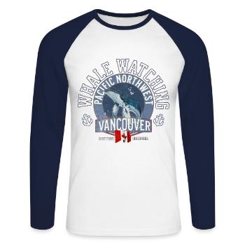 Whale watching pacific northwest 2 - Unisex Long Sleeve Baseball T-Shirt - white/navy - Front - Nik (191cm)