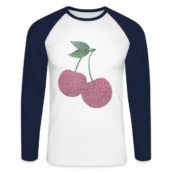 Cerisier cadeau fraise cerise - T-shirt baseball manches longues Homme - blanc/marine - Devant - Nik (191cm)