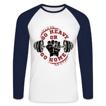 body building - Unisex Long Sleeve Baseball T-Shirt - white/navy - Front - Nik (191cm)