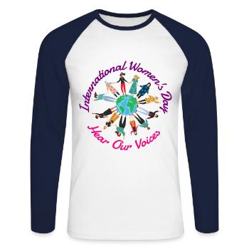 Internationaler Frauentag Feminismus Empowerment - Unisex Baseballshirt langarm - Weiß/Navy - Vorne - Nik (191cm)
