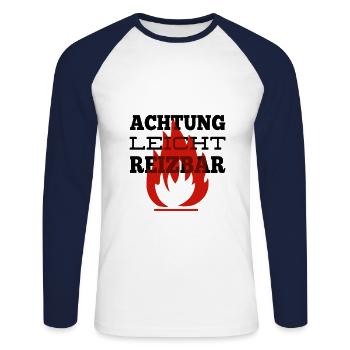 Attention légèrement irritable - T-shirt baseball manches longues Homme - blanc/marine - Devant - Nik (191cm)