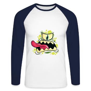 monster - Unisex Long Sleeve Baseball T-Shirt - white/navy - Front - Nik (191cm)