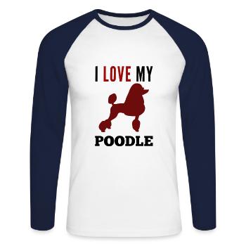 J'adore mon caniche caniche caniche - T-shirt baseball manches longues Homme - blanc/marine - Devant - Nik (191cm)