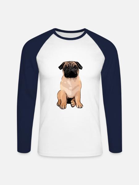 Mops Mops Mops - Unisex Baseballshirt langarm - Weiß/Navy