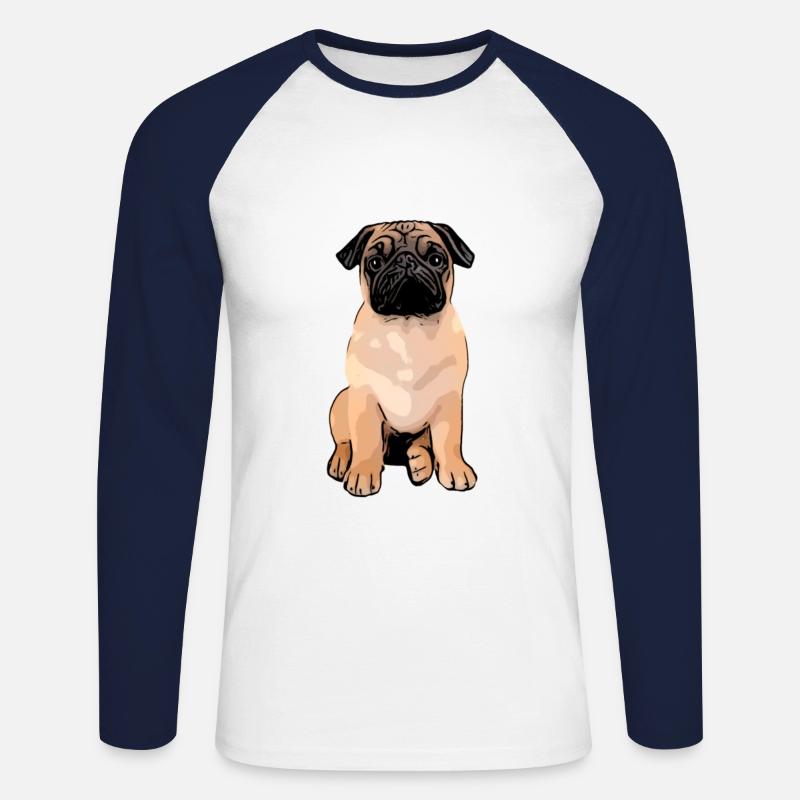 Mops Mops Mops - Unisex Baseballshirt langarm - Weiß/Navy