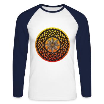 Yoga Mandala - Unisex Baseballshirt langarm - Weiß/Navy - Vorne - Nik (191cm)