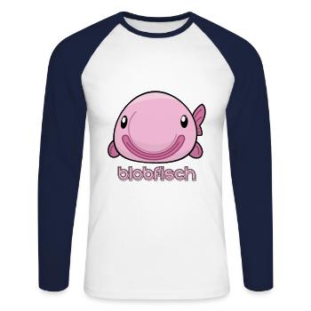 Doux poisson blob - T-shirt baseball manches longues Homme - blanc/marine - Devant - Nik (191cm)