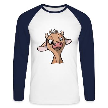 Jeune vache - T-shirt baseball manches longues Homme - blanc/marine - Devant - Nik (191cm)