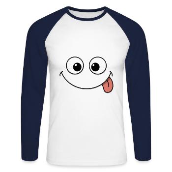 Funny face - Unisex Long Sleeve Baseball T-Shirt - white/navy - Front - Nik (191cm)