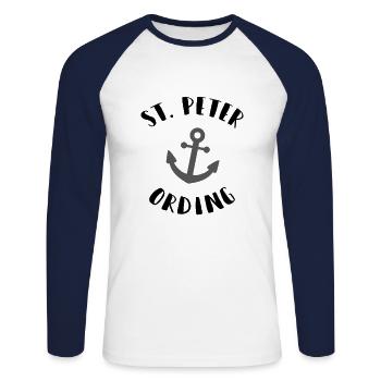 Sankt Peter-Ording Design Nordsee Moin Anker Urlau - Unisex Baseballshirt langarm - Weiß/Navy - Vorne - Nik (191cm)