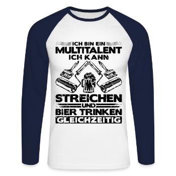Bier Maler - Unisex Baseballshirt langarm - Weiß/Navy - Vorne - Nik (191cm)