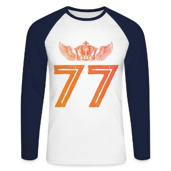 77 Zahl Krone - Unisex Baseballshirt langarm - Weiß/Navy - Vorne - Nik (191cm)