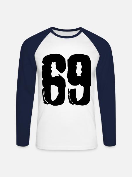 69 Zahl Trikot - Unisex Baseballshirt langarm - Weiß/Navy