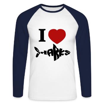 Shark Design i love Sharks - Unisex Long Sleeve Baseball T-Shirt - white/navy - Front - Nik (191cm)