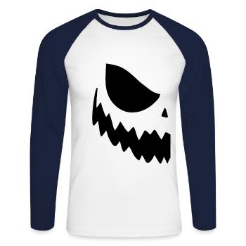 Tenue partenaire Halloween Pumpkin - T-shirt baseball manches longues Homme - blanc/marine - Devant - Nik (191cm)