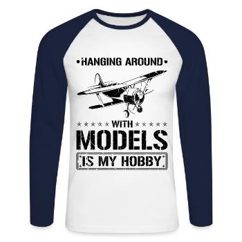 Hobby RC Airplane - Unisex Long Sleeve Baseball T-Shirt - white/navy - Front - Nik (191cm)