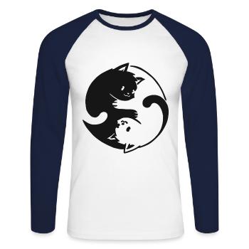 Yin Yang Katzen Design - Unisex Baseballshirt langarm - Weiß/Navy - Vorne - Nik (191cm)
