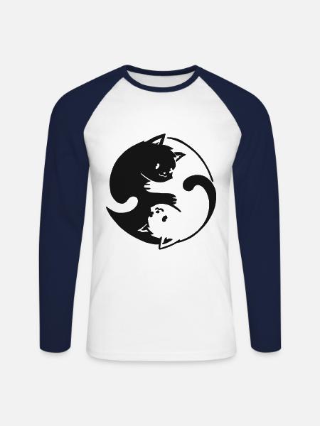 Yin Yang Cat Design - Unisex Long Sleeve Baseball T-Shirt - white/navy
