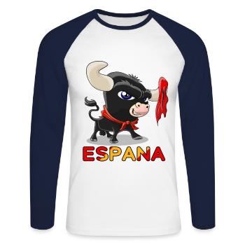 Cute Bull Bullfighting Espana - Unisex Long Sleeve Baseball T-Shirt - white/navy - Front - Nik (191cm)