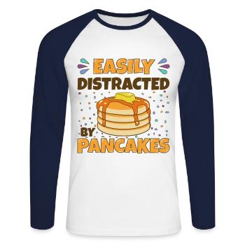 Easily Distracted By Pancakes Pancake Gift Idea - Unisex Long Sleeve Baseball T-Shirt - white/navy - Front - Nik (191cm)