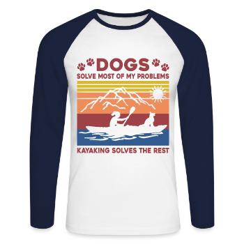 Dogs Solve Most Of My Problems Kayaking Solves The - Unisex Baseballshirt langarm - Weiß/Navy - Vorne - Nik (191cm)