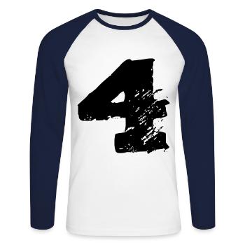 Maillot 4 numéros - T-shirt baseball manches longues Homme - blanc/marine - Devant - Nik (191cm)