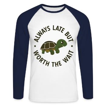 Schildkröten - Unisex Baseballshirt langarm - Weiß/Navy - Vorne - Nik (191cm)