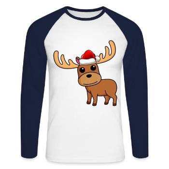 Noël de la bande dessinée Elk - T-shirt baseball manches longues Homme - blanc/marine - Devant - Nik (191cm)