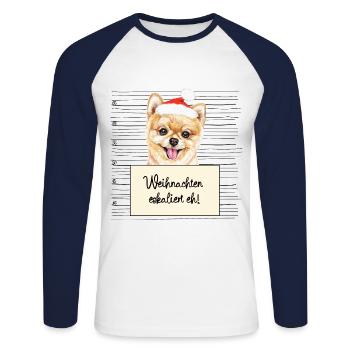 Es eskaliert eh lustige Weihnachten Pommerscher - Unisex Baseballshirt langarm - Weiß/Navy - Vorne - Nik (191cm)
